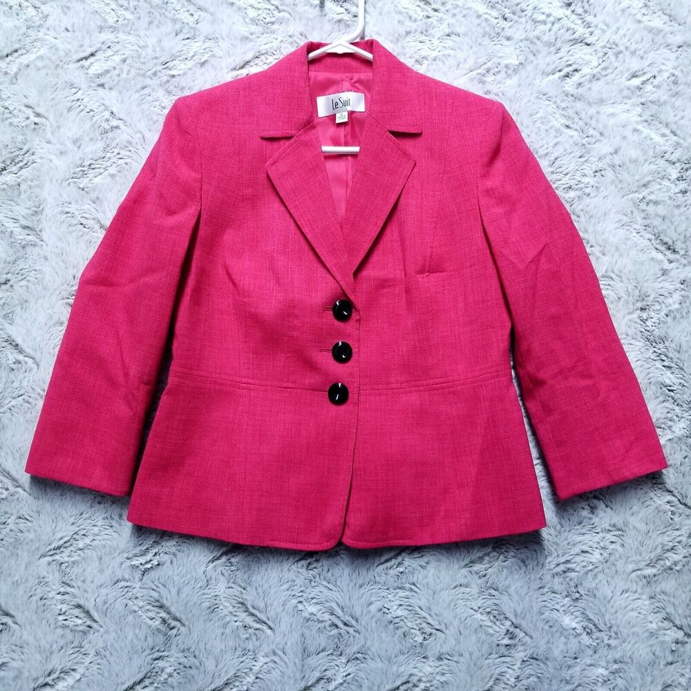 Le Suit Women's Blazer Pocket Jacket Pink Button Long Sleeve Sz 4 New